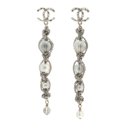 Chanel Pearl Crystal CC Chain Drop Earrings Silver 1 of 4