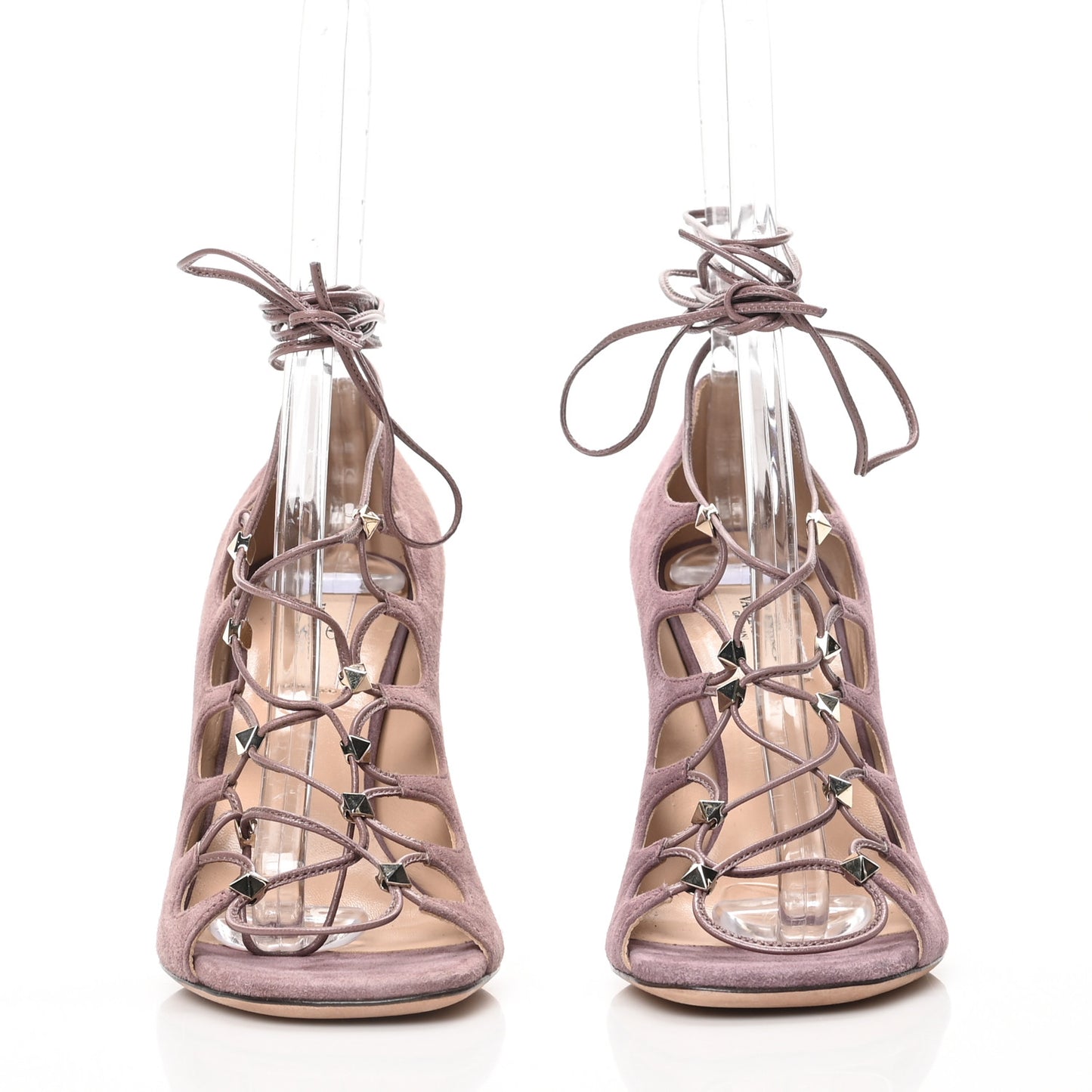 Suede Rockstud Gladiator Lace Up Open Toe Pumps 36.5 Purple