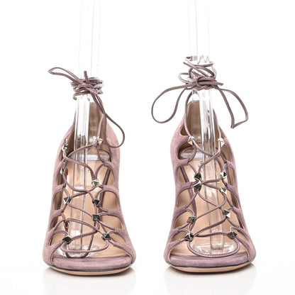 Valentino Garavani Suede Rockstud Gladiator Lace Up Open Toe Pumps 36.5 Purple 2 of 8