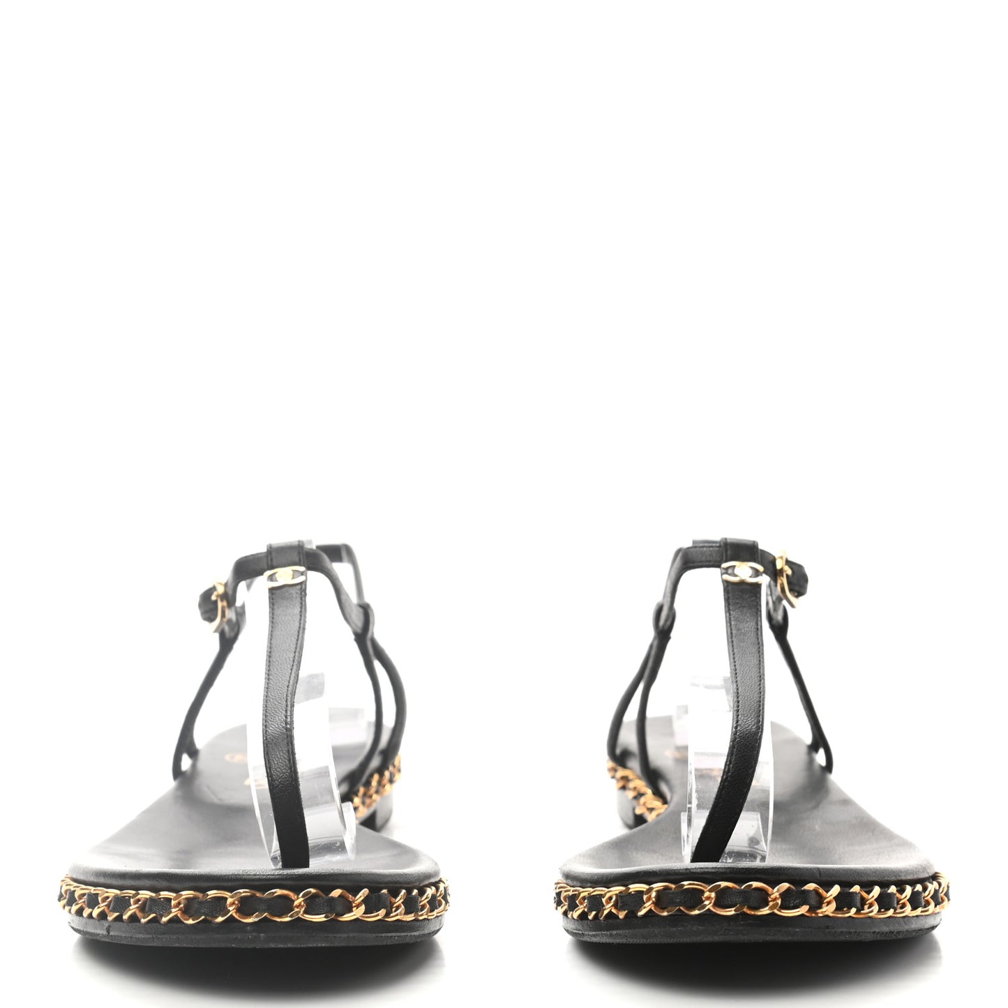 Lambskin Chain Thong Sandals 38 Black