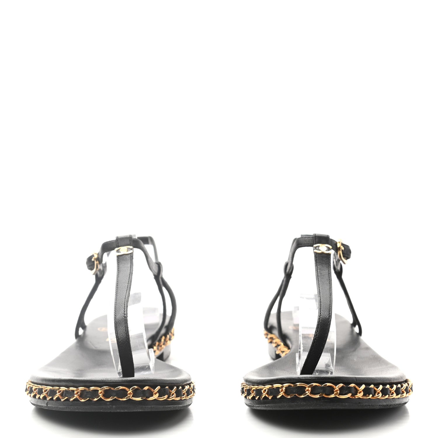 Chanel Lambskin Chain Thong Sandals 38 Black 2 of 7