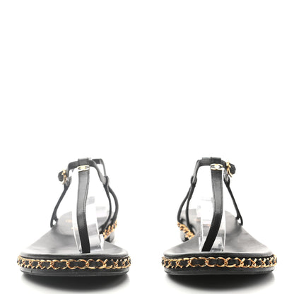 Chanel Lambskin Chain Thong Sandals 38 Black 2 of 7