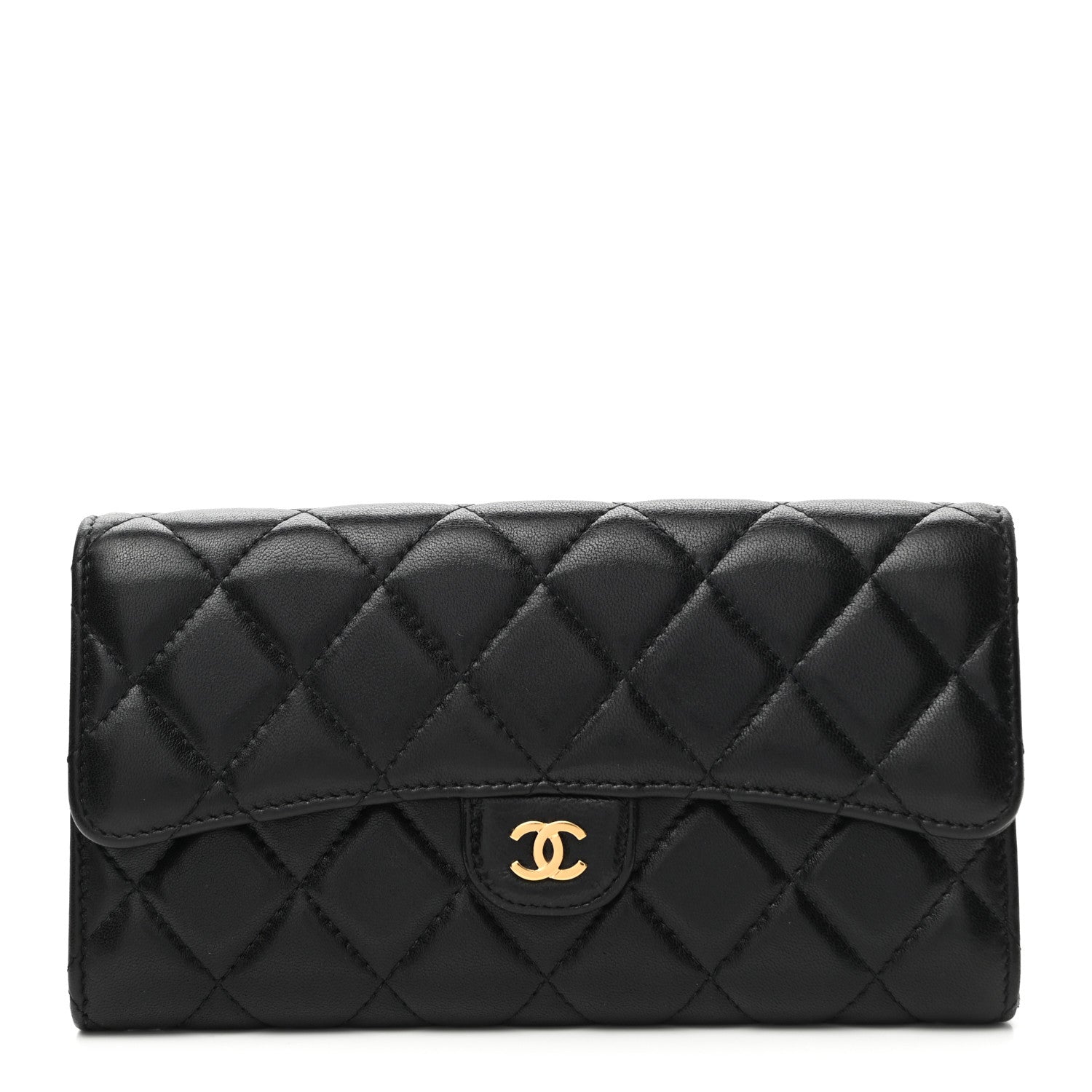 Chanel Lambskin Quilted Large Gusset Flap Wallet Black 1 of 8