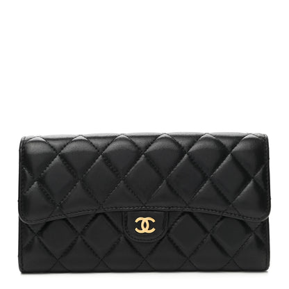 Chanel Lambskin Quilted Large Gusset Flap Wallet Black 1 of 8