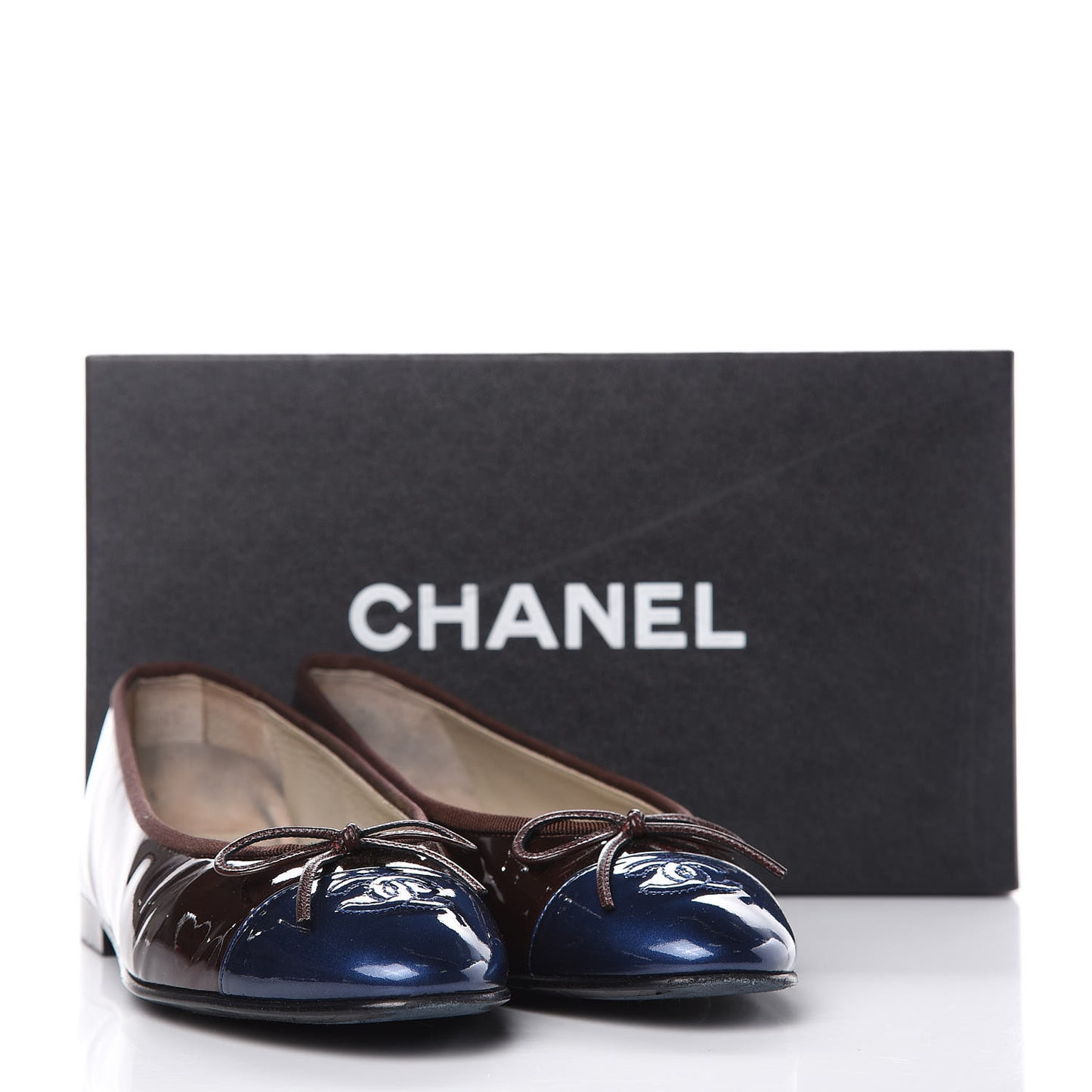 Patent CC Cap Toe Ballerina Flats 39 Navy Burgundy