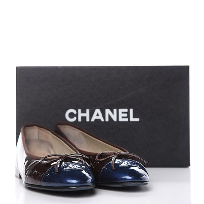 Chanel Patent CC Cap Toe Ballerina Flats 39 Navy Burgundy 11 of 12