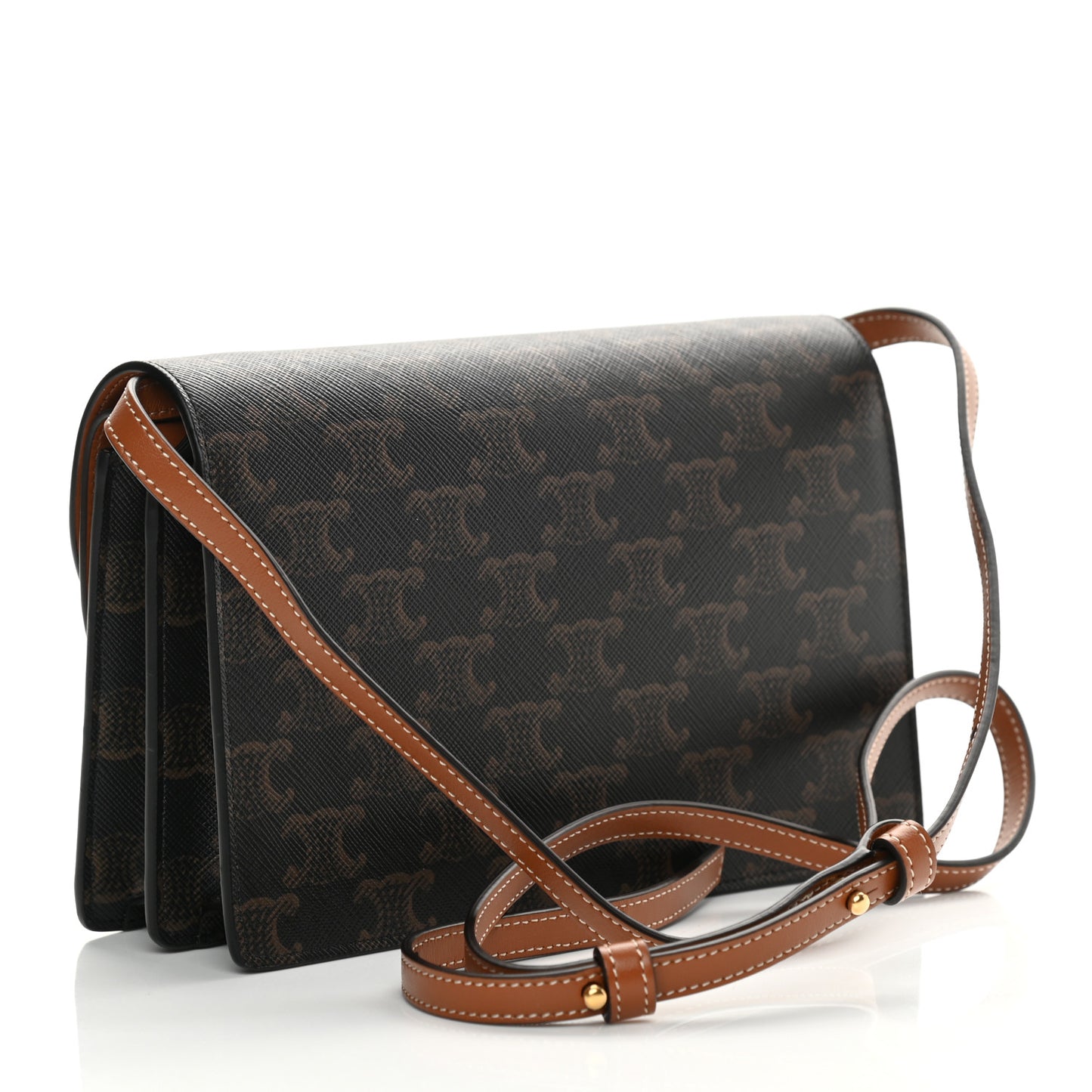 Triomphe Canvas Lambskin Wallet On Strap Tan