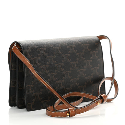Celine Triomphe Canvas Lambskin Wallet On Strap Tan 3 of 12