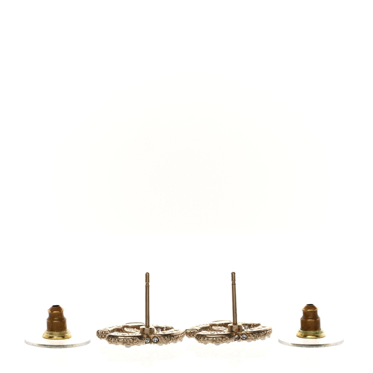 Chanel Metal Graduated Pearl Crystal CC Earrings Light Gold 3 of 5