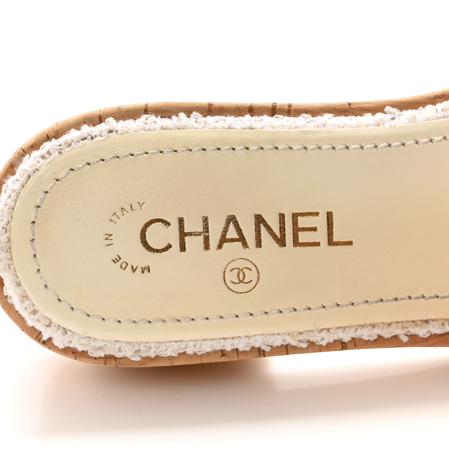 Chanel Tweed Cork CC Chain Mule Sandal 39.5 White 6 of 13