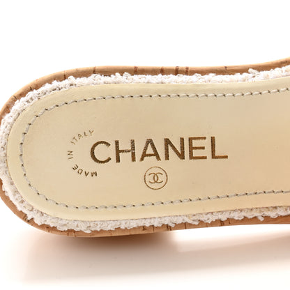 Chanel Tweed Cork CC Chain Mule Sandal 39.5 White 6 of 13