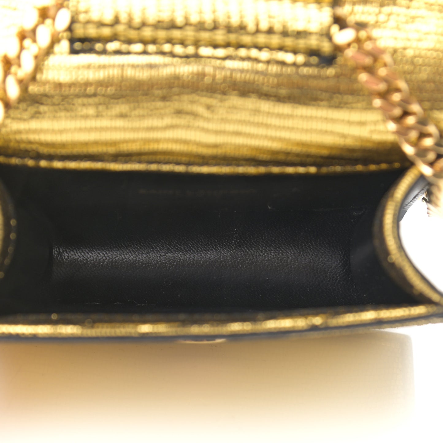 Calfskin Lizard Embossed Monogram Chain Mini Candy Crossbody Gold