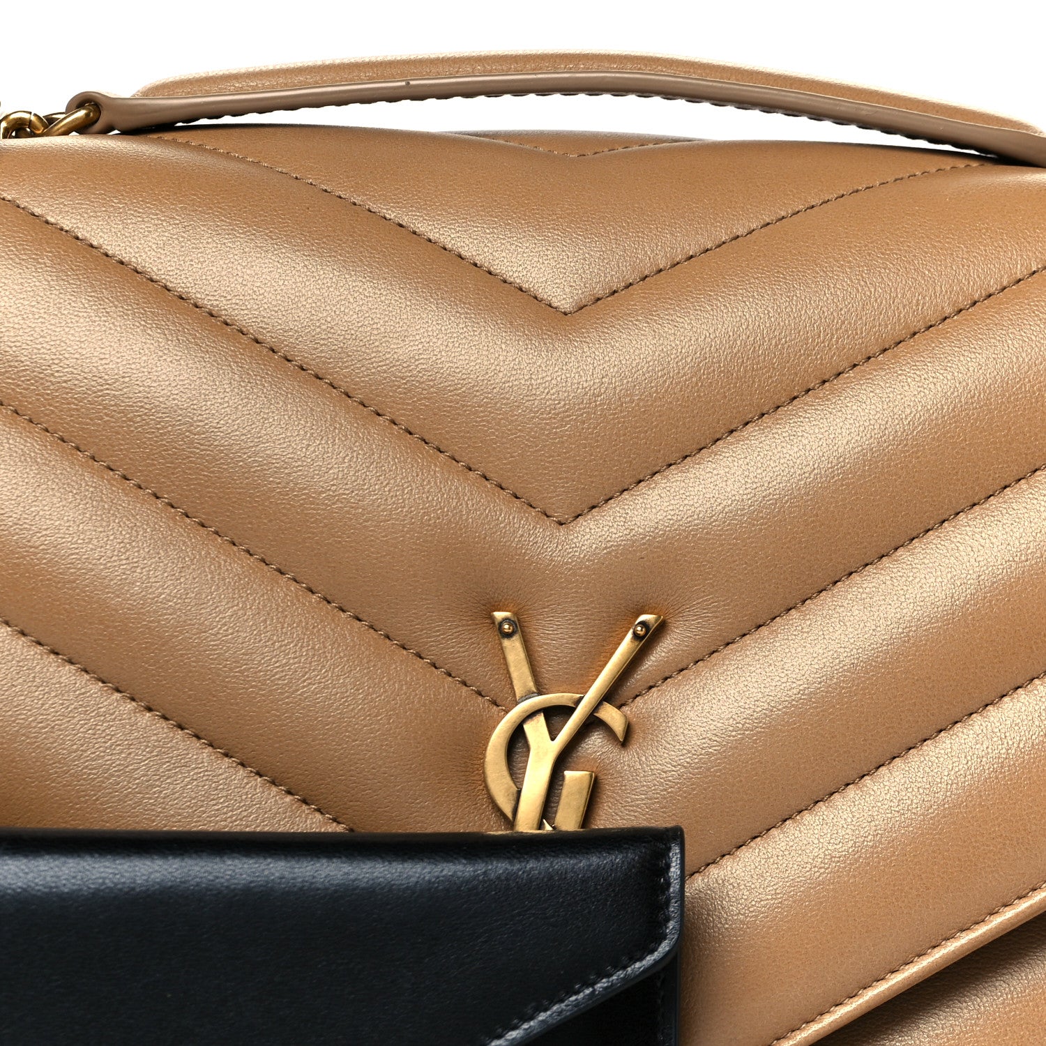 Saint Laurent Lambskin Chevron Quilted Large Loulou Natural Tan 12 of 14
