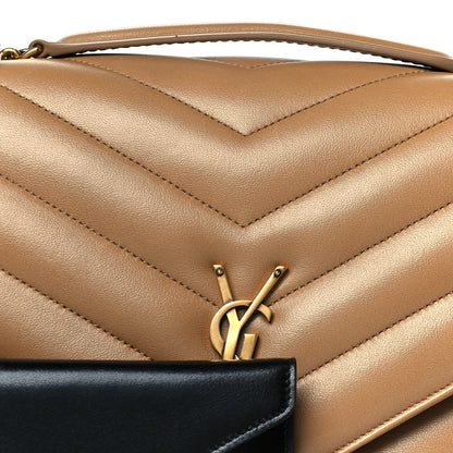 Saint Laurent Lambskin Chevron Quilted Large Loulou Natural Tan 12 of 14