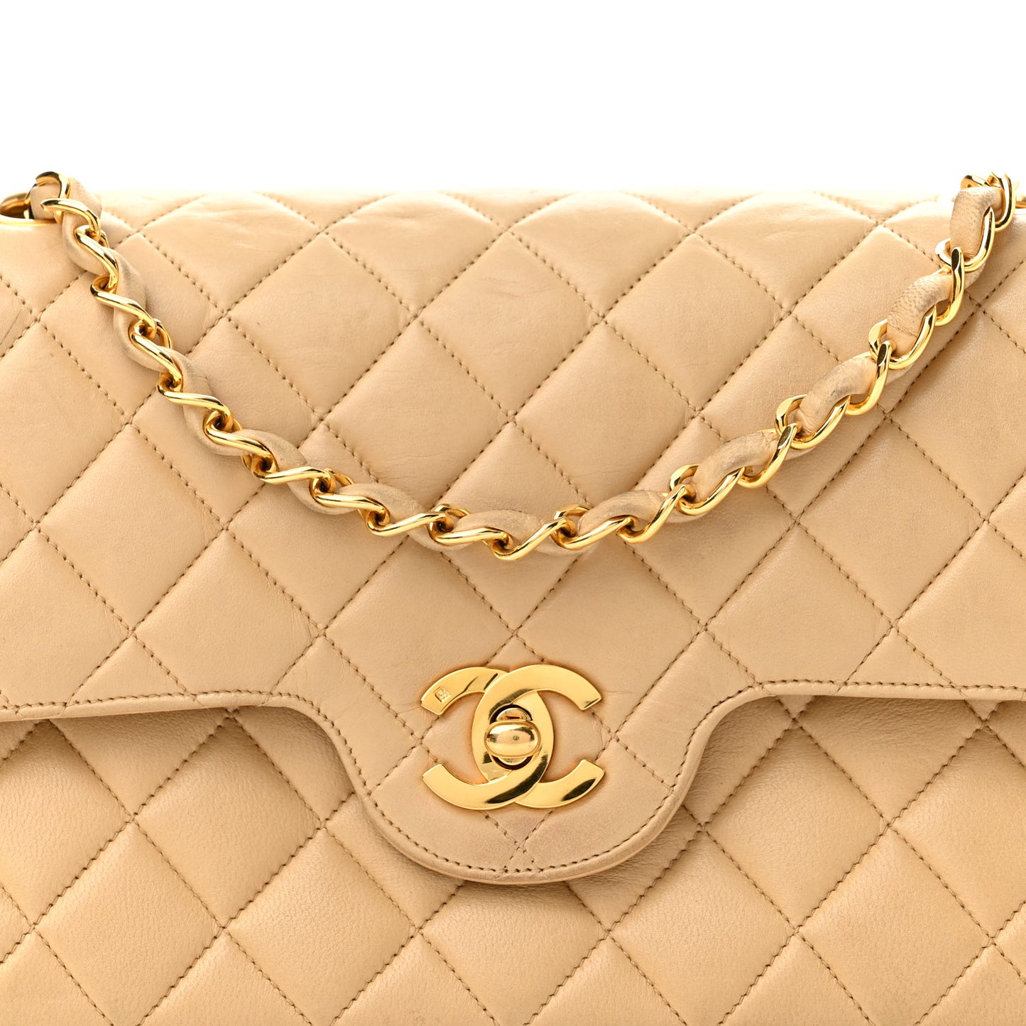 Lambskin Quilted Small Double Flap Beige