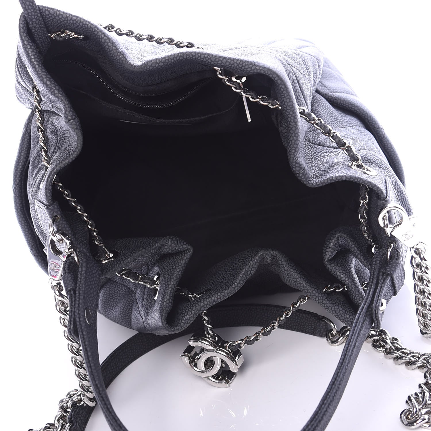 Chanel Grained Calfskin Quilted Medium CC Chain Bucket Drawstring Bag Black 5 of 11