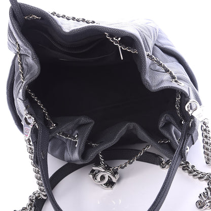 Chanel Grained Calfskin Quilted Medium CC Chain Bucket Drawstring Bag Black 5 of 11