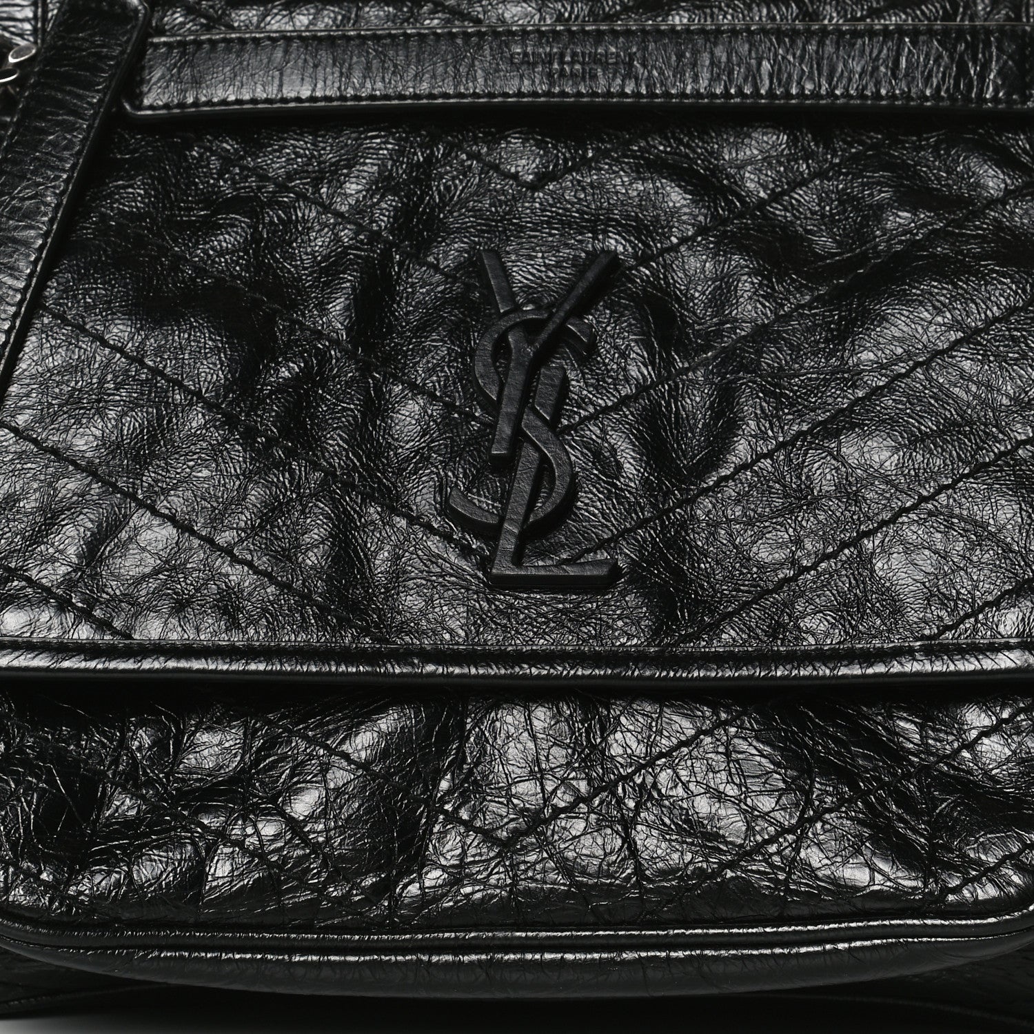 Saint Laurent Crinkled Calfskin Matelasse Monogram Medium Niki Chain Satchel Black 9 of 14