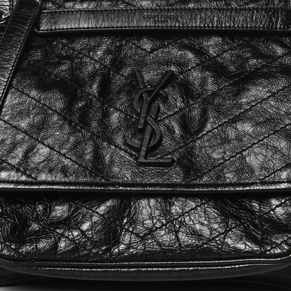 Saint Laurent Crinkled Calfskin Matelasse Monogram Medium Niki Chain Satchel Black 9 of 14