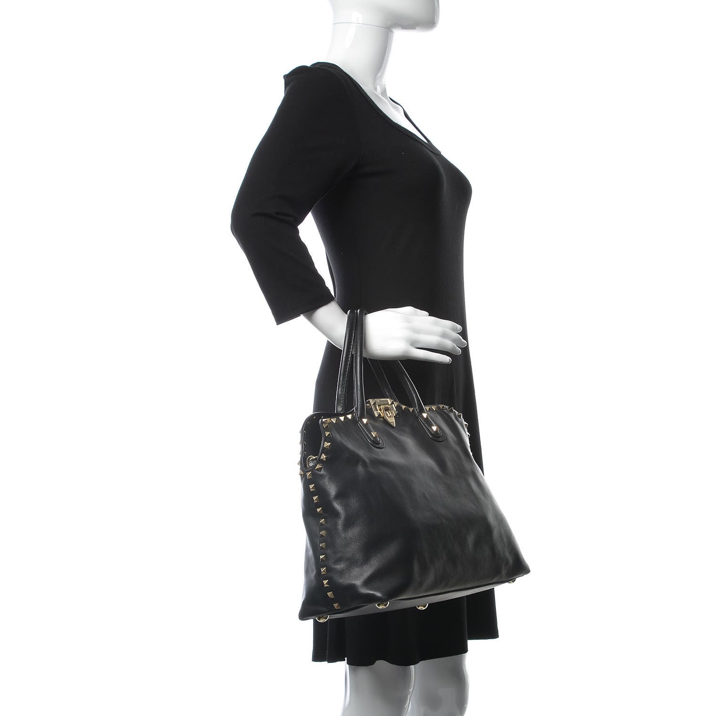 Vitello Rockstud Dome Satchel Black