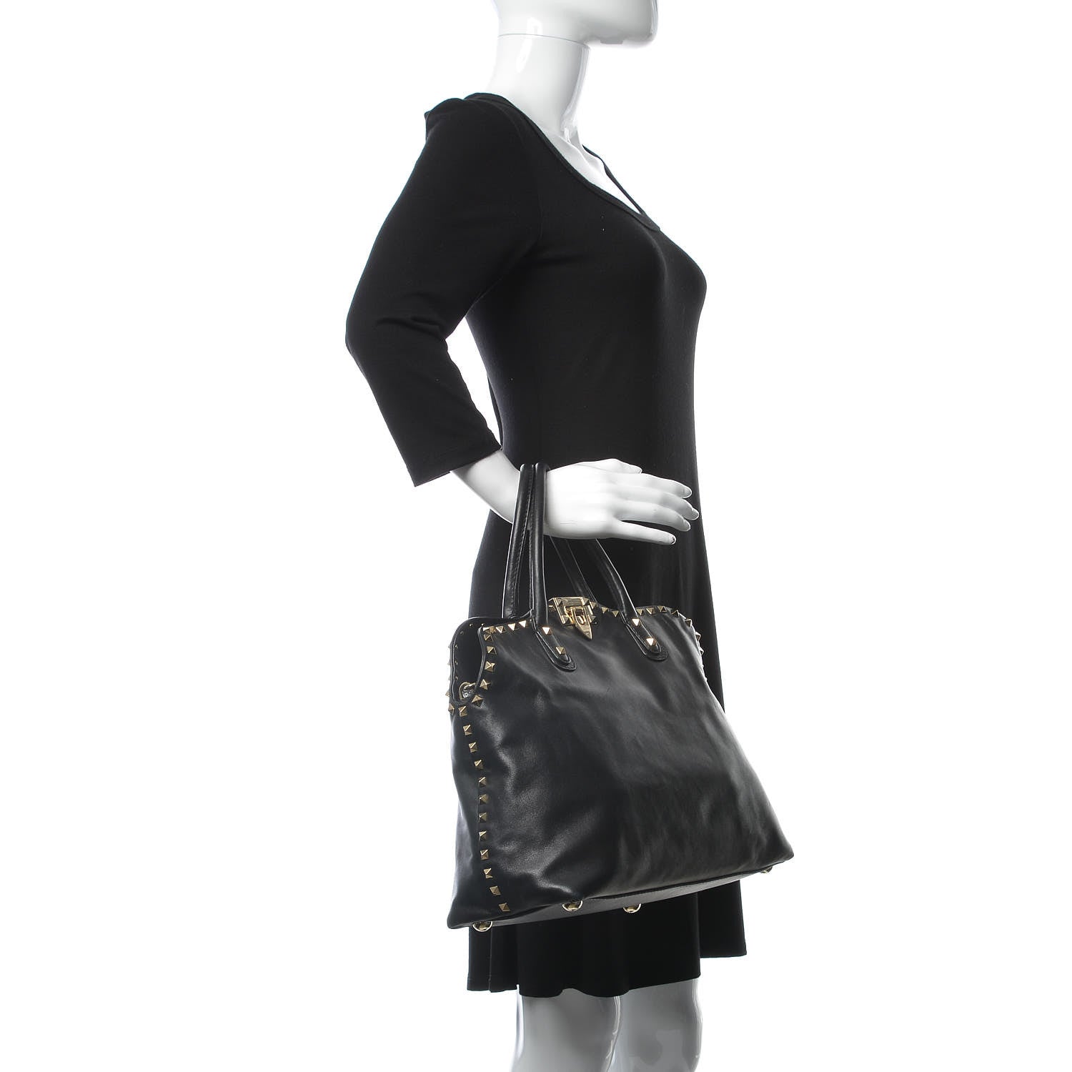Valentino Garavani Vitello Rockstud Dome Satchel Black 3 of 13