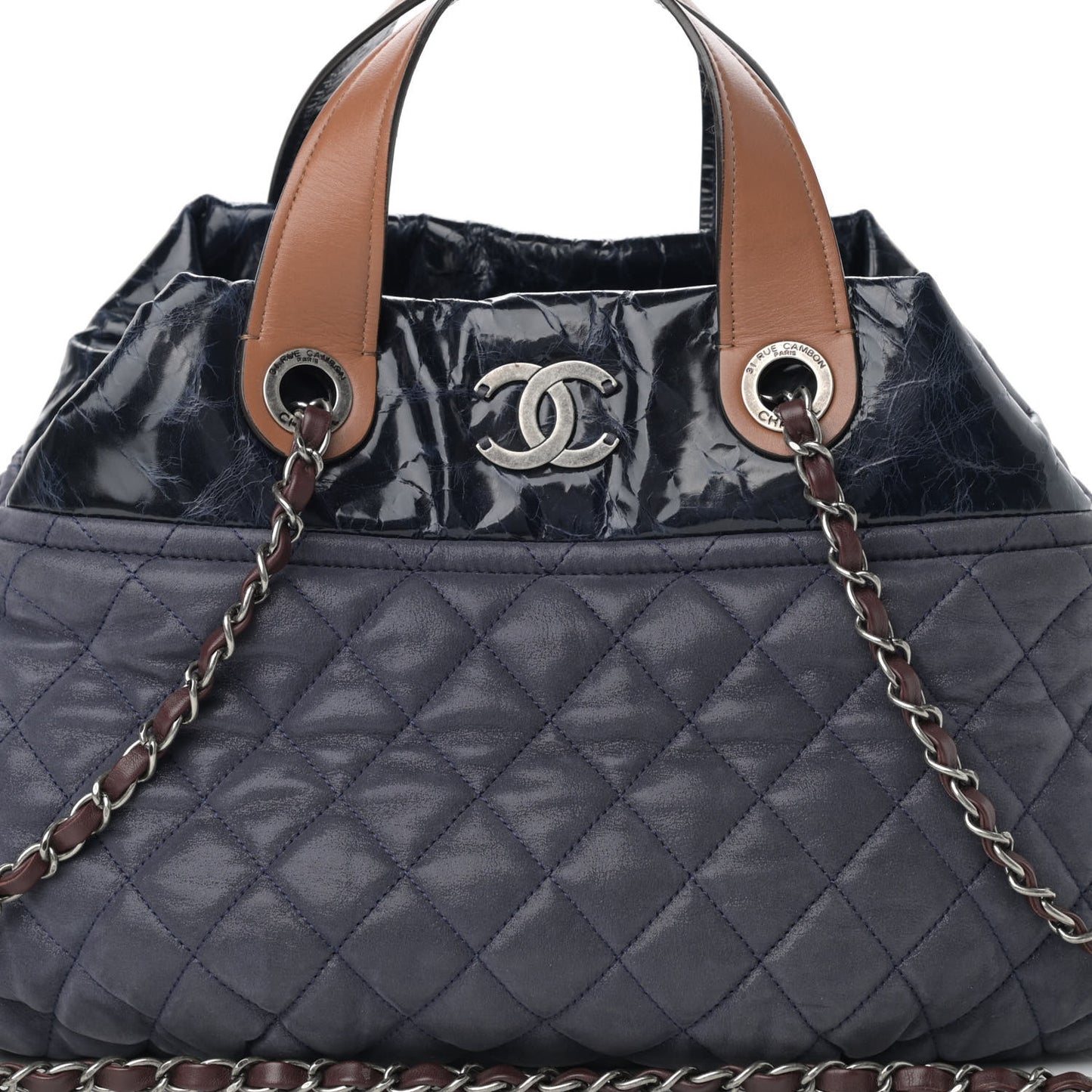 Iridescent Calfskin Small In The Mix Tote Navy
