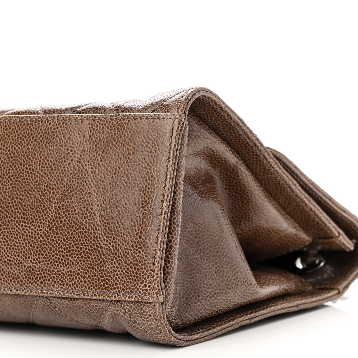 Crumpled Grained Calfskin Jumbo CC Crave Flap Brown