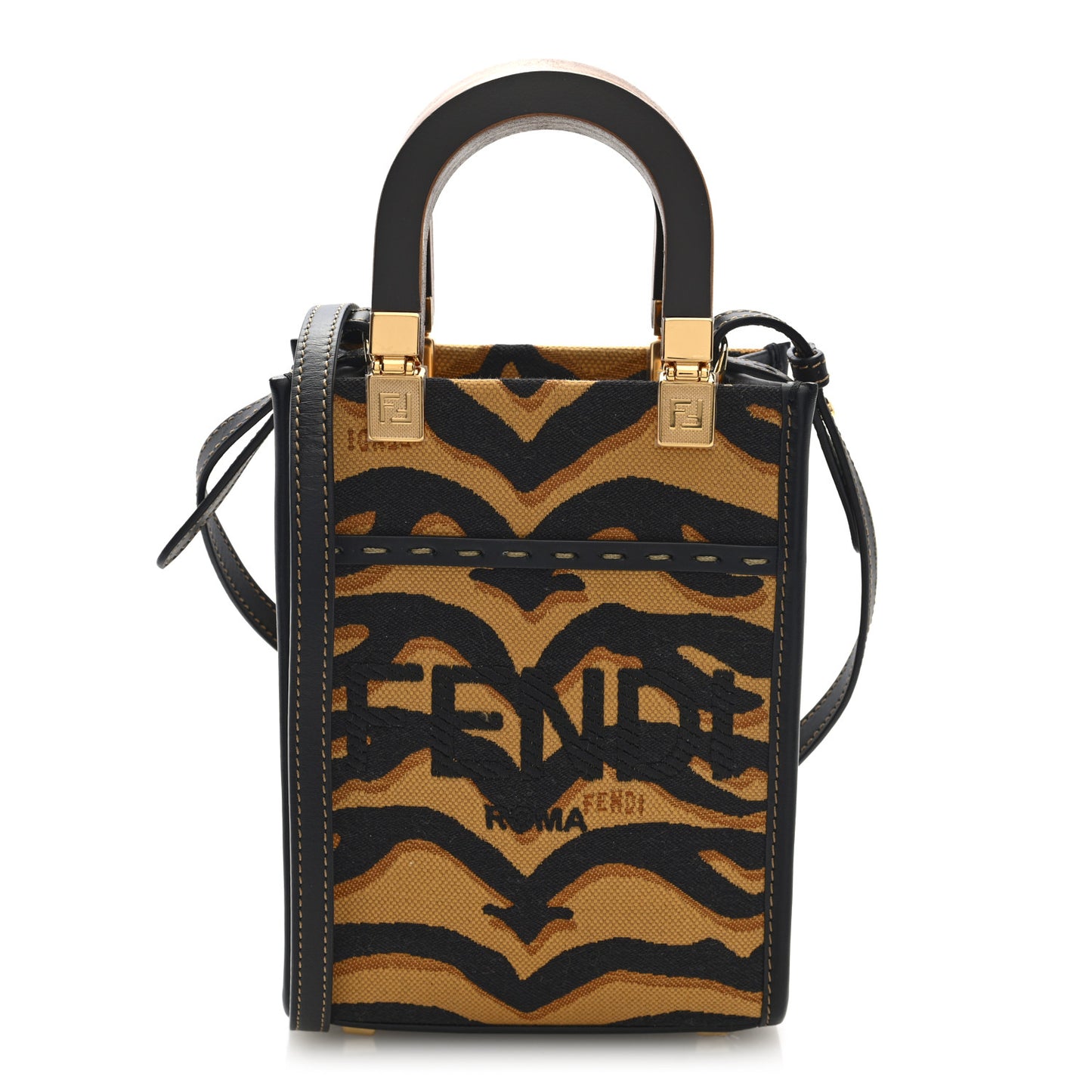 Canvas Vitello King Chinese New Year Tiger Embroidered Fendi Sunshine Shopper Tote Black Dark Yellow