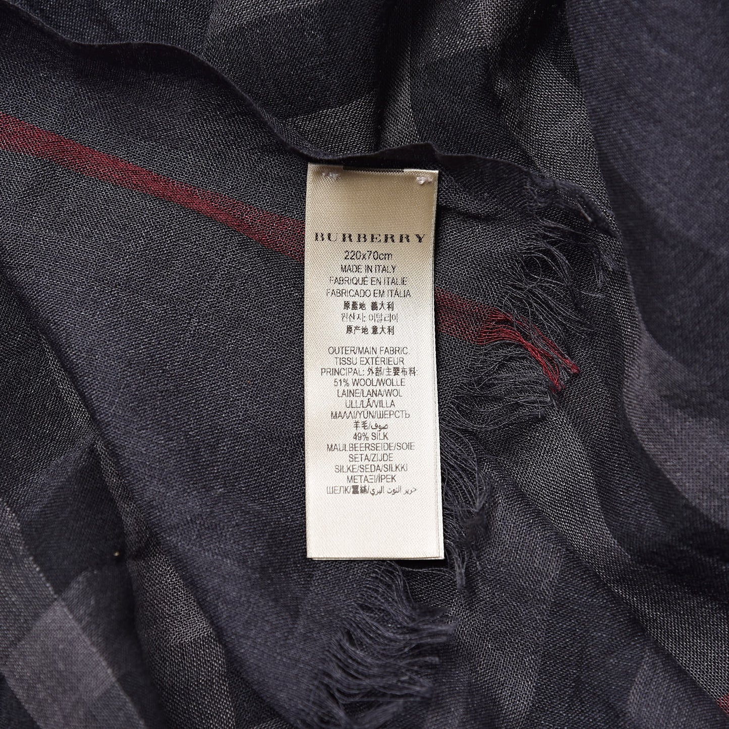 Wool Silk Gauze Giant Check Scarf Grey