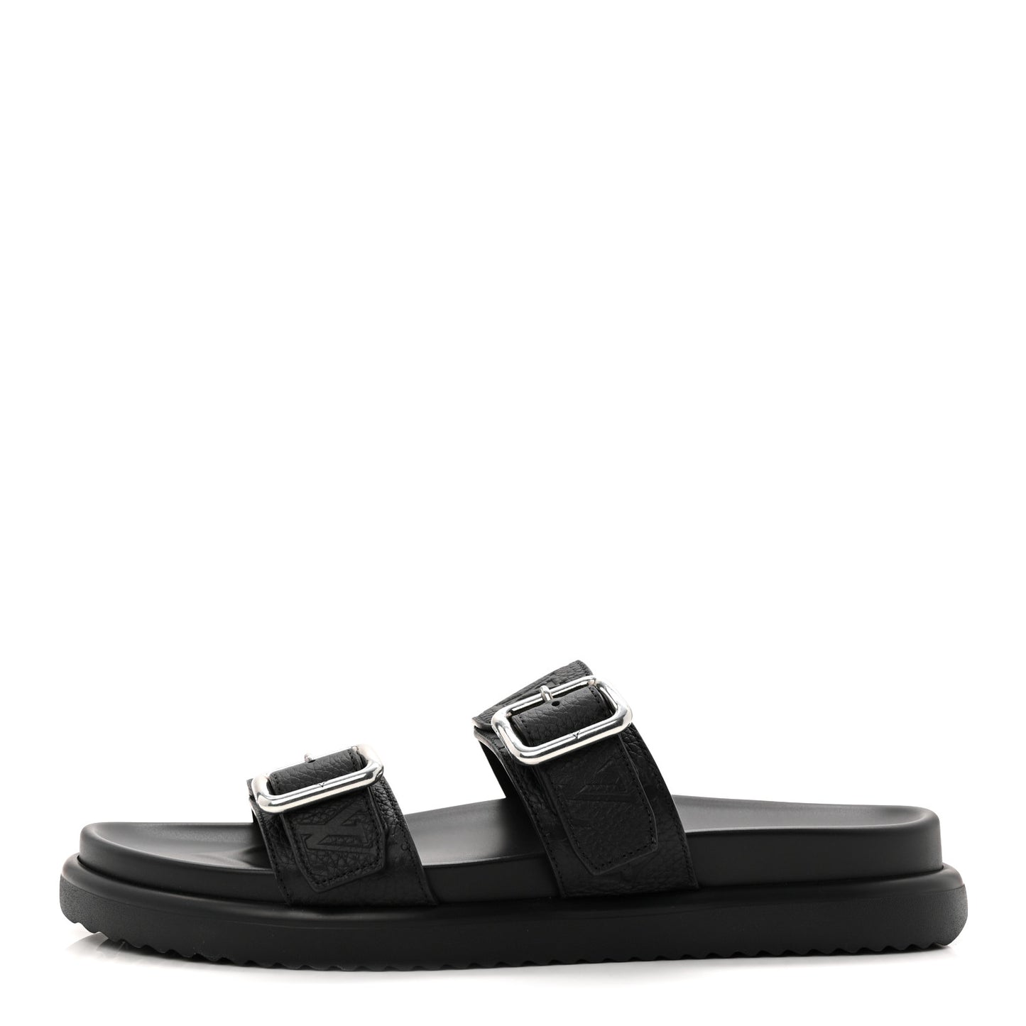 Grained Calfskin Embossed Monogram Mens Venice Mule Sandals 11 Black