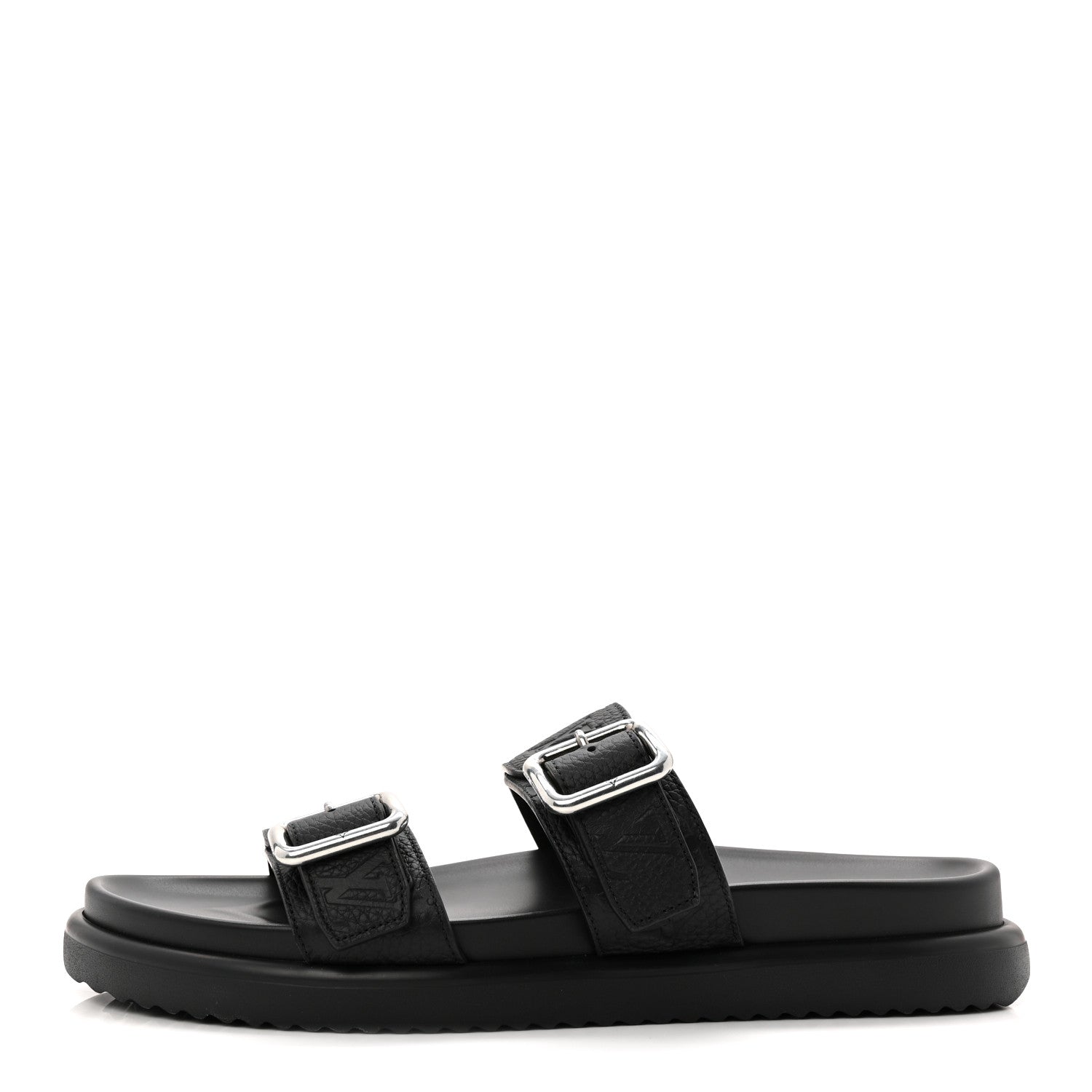Louis Vuitton Grained Calfskin Embossed Monogram Mens Venice Mule Sandals 11 Black 1 of 9