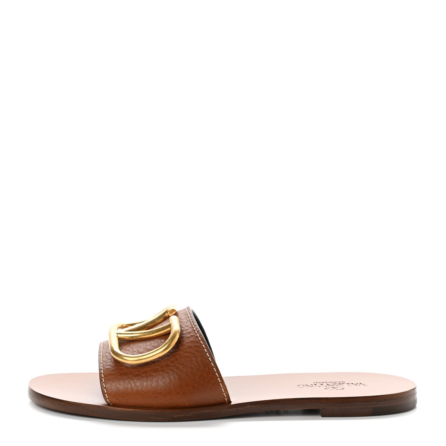 Grainy Cowhide Vlogo Flat Slide Sandals 36 Cuoio