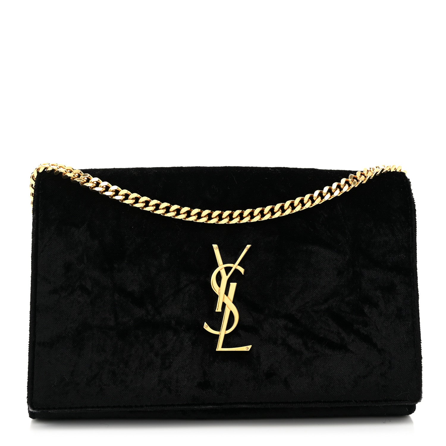 Saint Laurent Velvet Monogram Chain Wallet Black 1 of 11