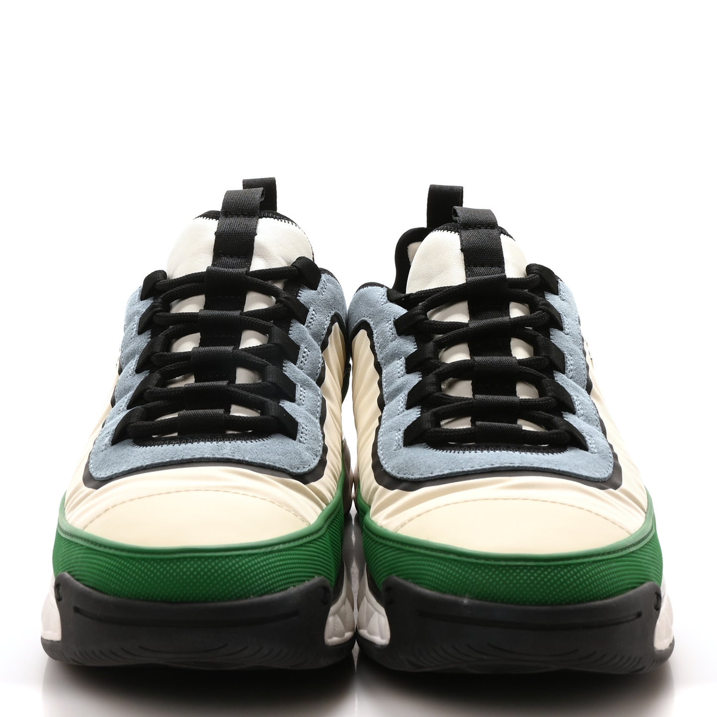 Suede Calfskin Mixed Fibers CC Sneakers 44 Ivory Green Light Blue