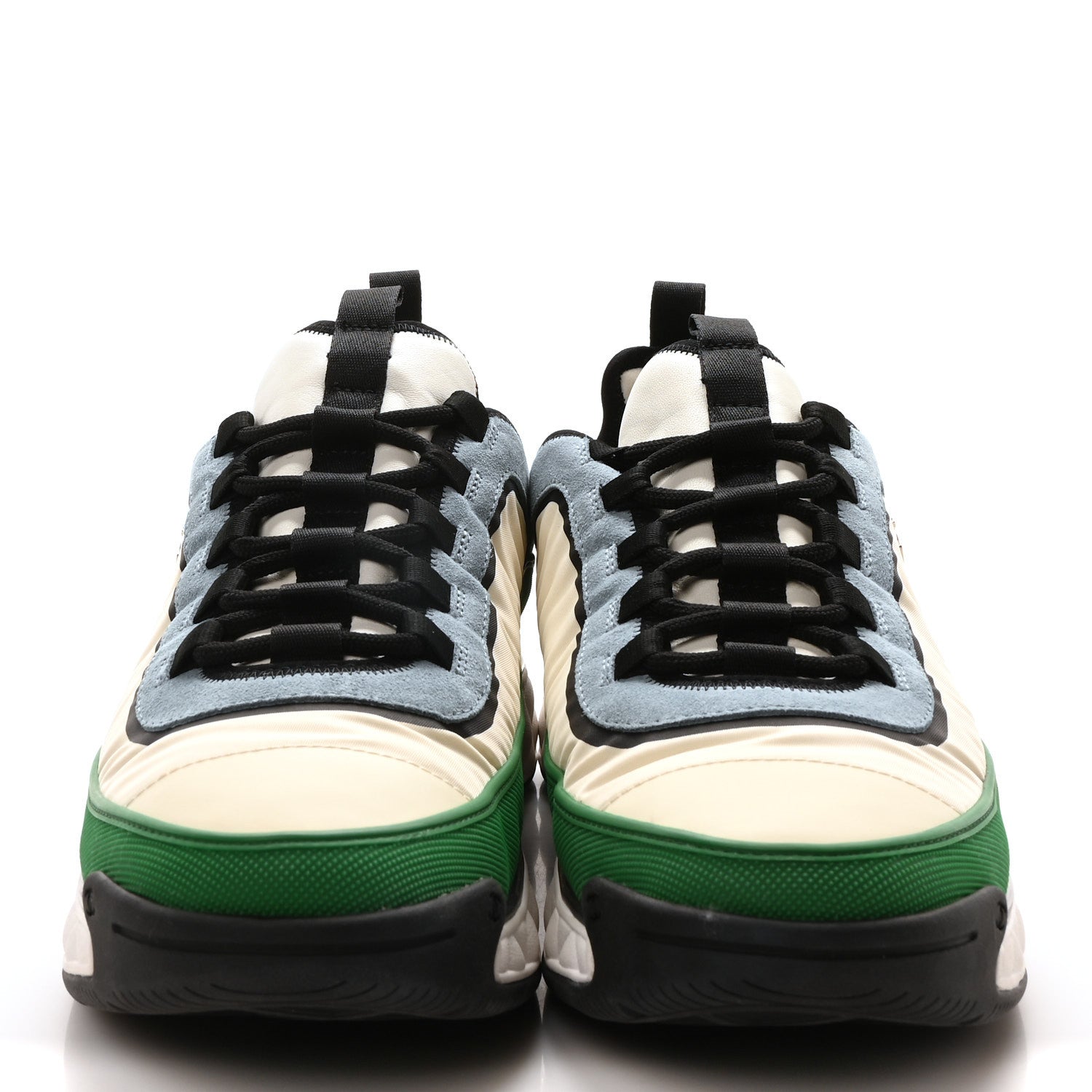 Chanel Suede Calfskin Mixed Fibers CC Sneakers 44 Ivory Green Light Blue 3 of 9