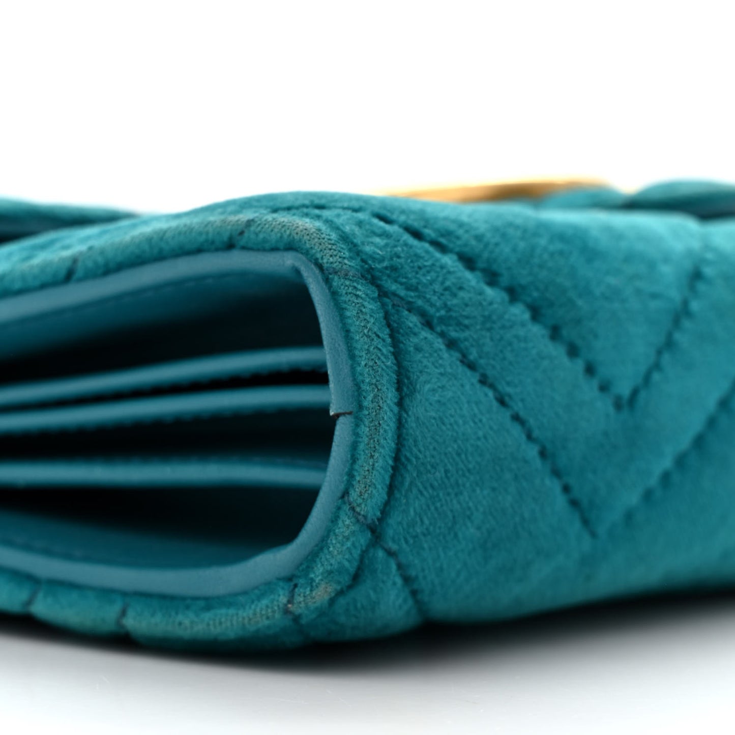 Velvet Matelasse GG Marmont Chain Wallet Pavone Cyan
