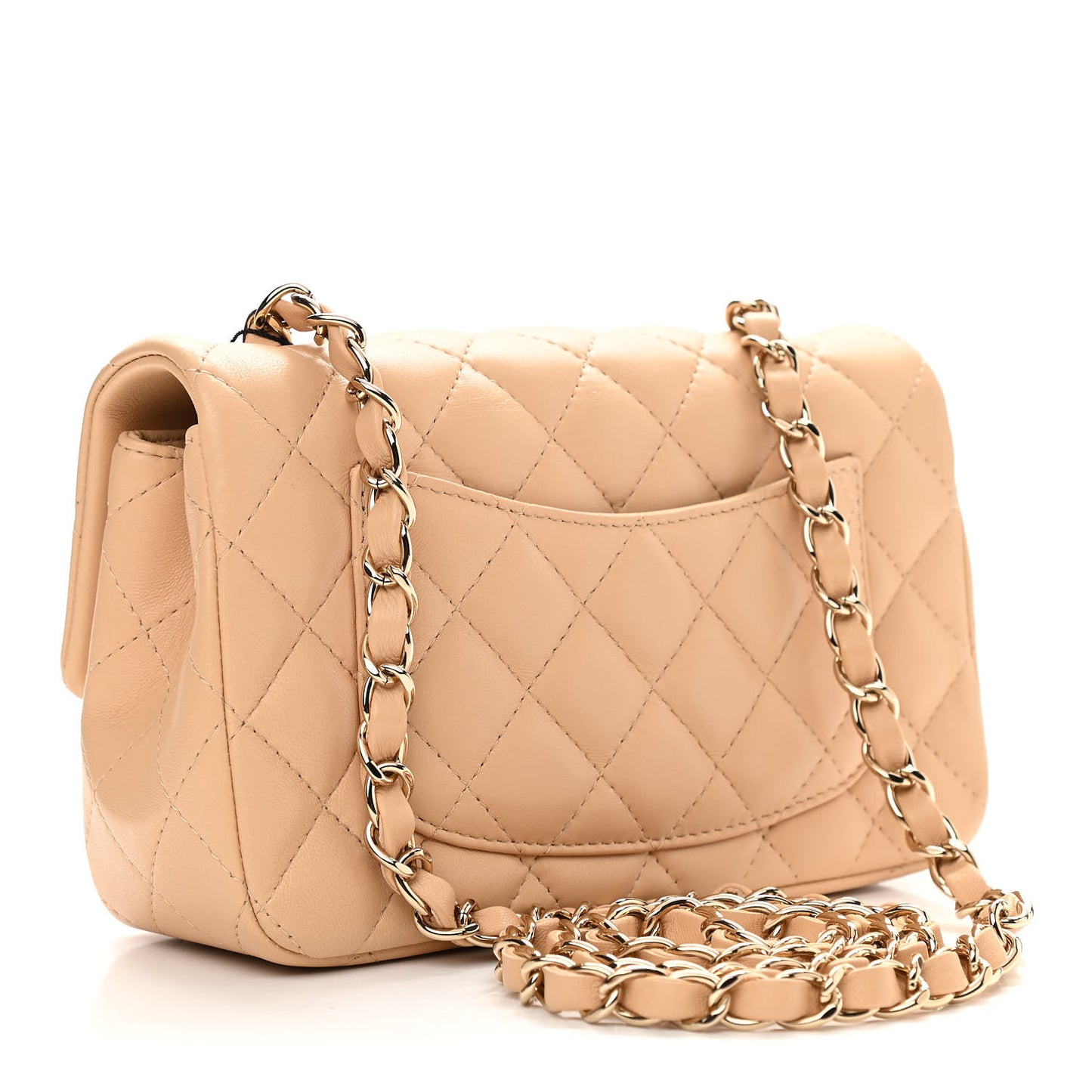 Lambskin Quilted Mini Rectangular Flap Beige