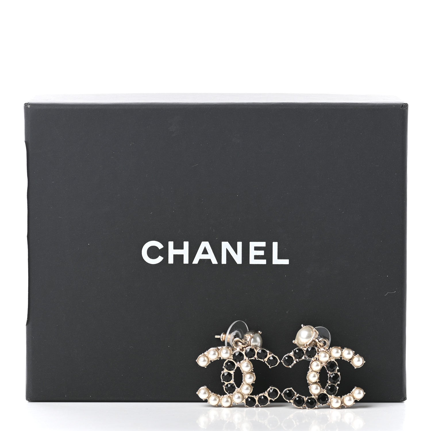 Chanel Crystal Pearl Dazzling Domino CC Drop Earrings Gold Black 5 of 5