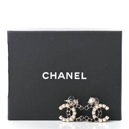 Chanel Crystal Pearl Dazzling Domino CC Drop Earrings Gold Black 5 of 5