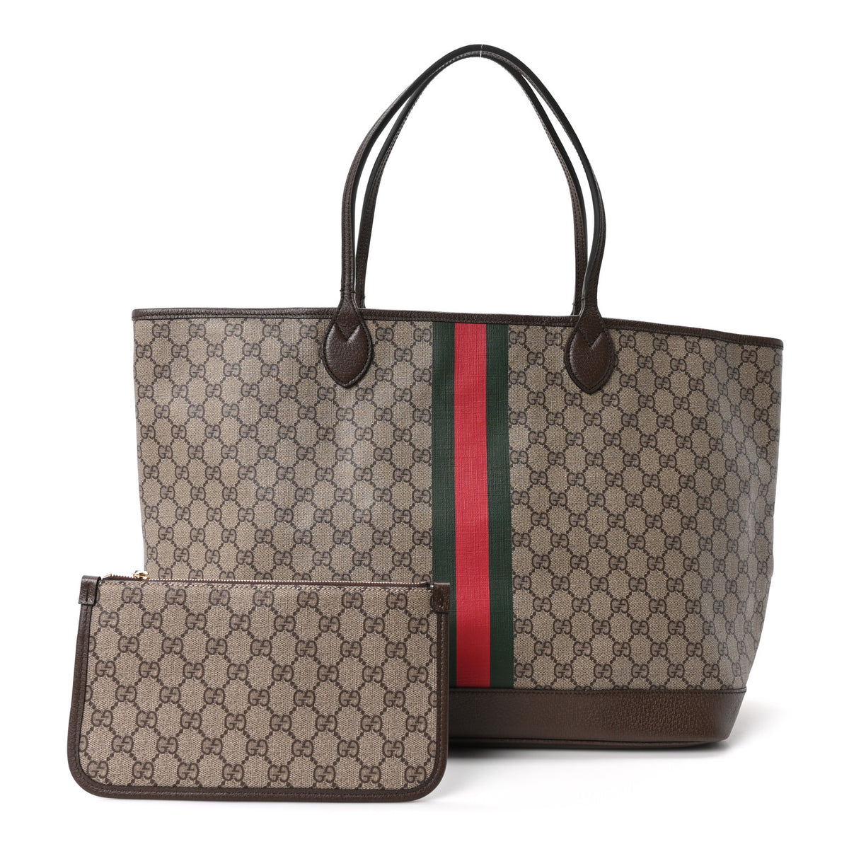 Gucci GG Supreme Monogram Textured Dollar Calfskin Web Large Ophidia Tote Beige Ebony New Acero 3 of 11