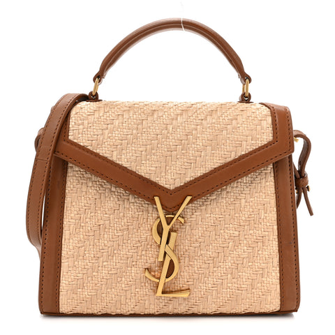 Raffia Calfskin Mini Classic Monogram Cassandra Top Handle Naturel Brick
