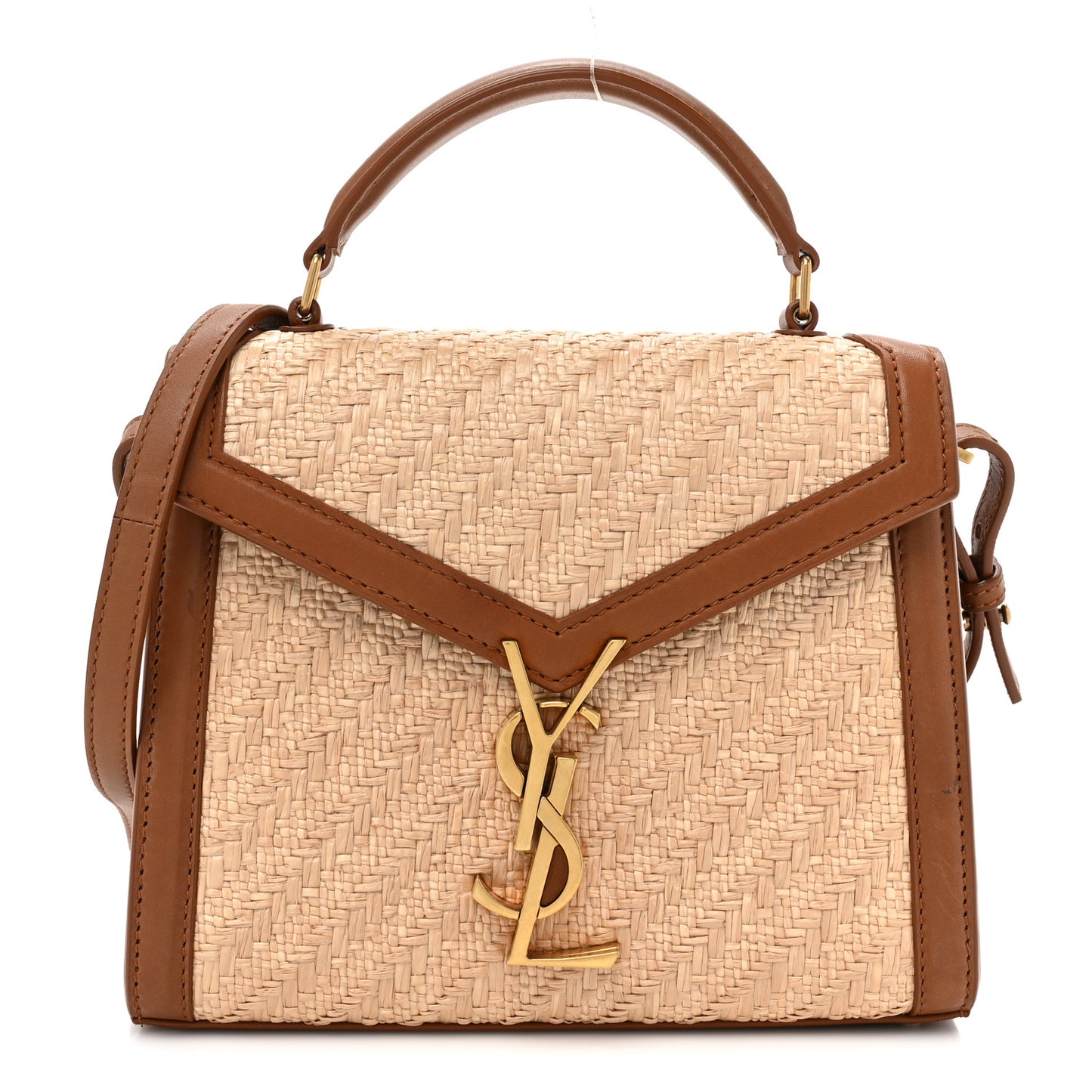 Raffia Calfskin Mini Classic Monogram Cassandra Top Handle Naturel Brick