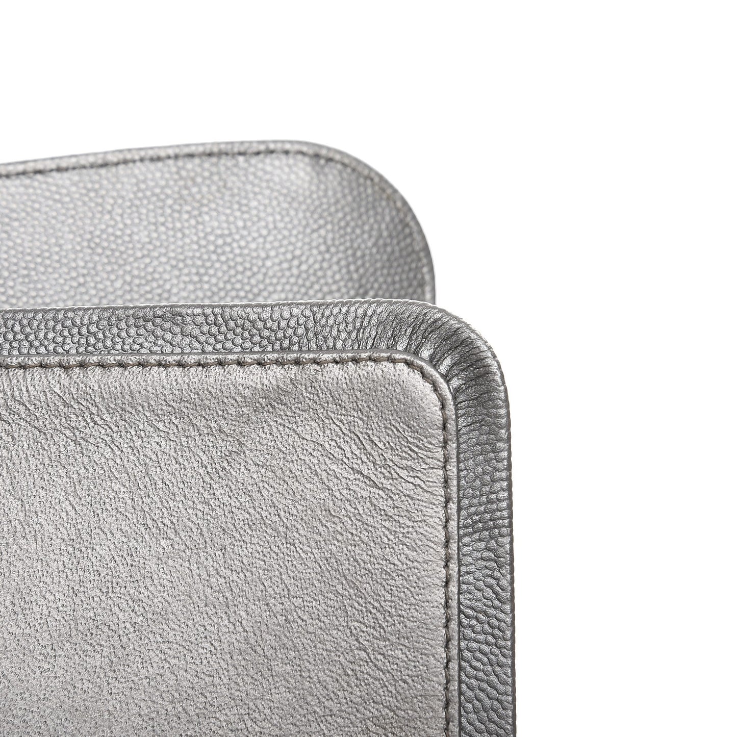 Metallic Caviar Chevron Quilted Jumbo Double Flap Silver