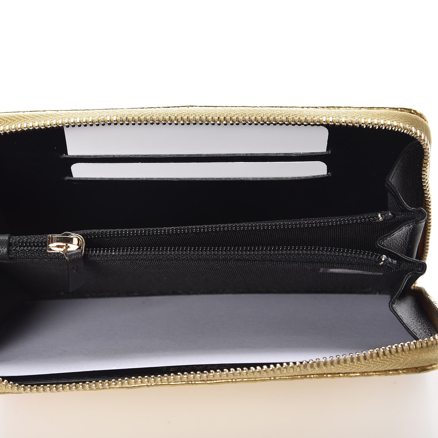 Chanel Metallic Calfskin Crocodile Embossed Small Zip Wallet Gold 5 of 9