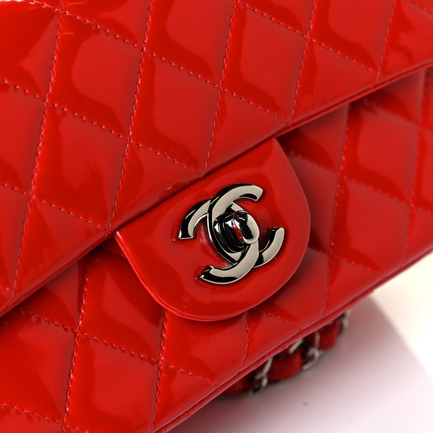 Patent Calfskin Quilted Mini Rectangular Flap Red