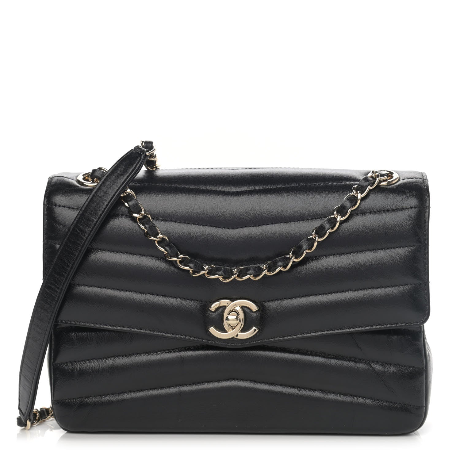 Chanel Shiny Lambskin Chevron Quilted Miroir Black 1 of 14