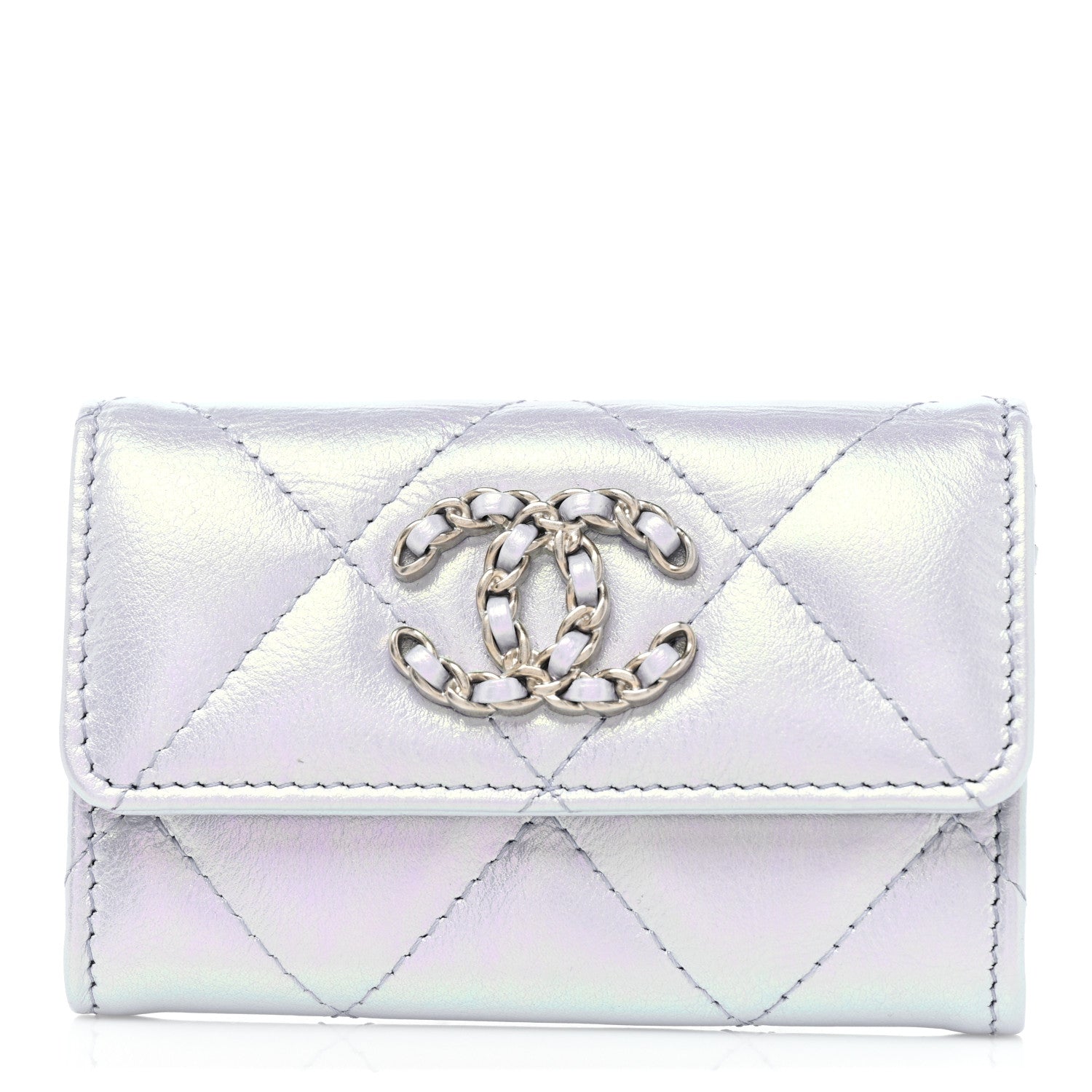 Chanel Iridescent Calfskin Quilted Chanel 19 Flap Card Holder Light Purple 1 of 8