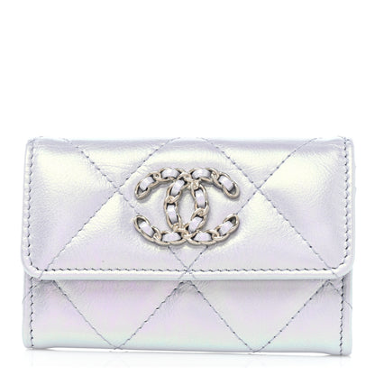Chanel Iridescent Calfskin Quilted Chanel 19 Flap Card Holder Light Purple 1 of 8
