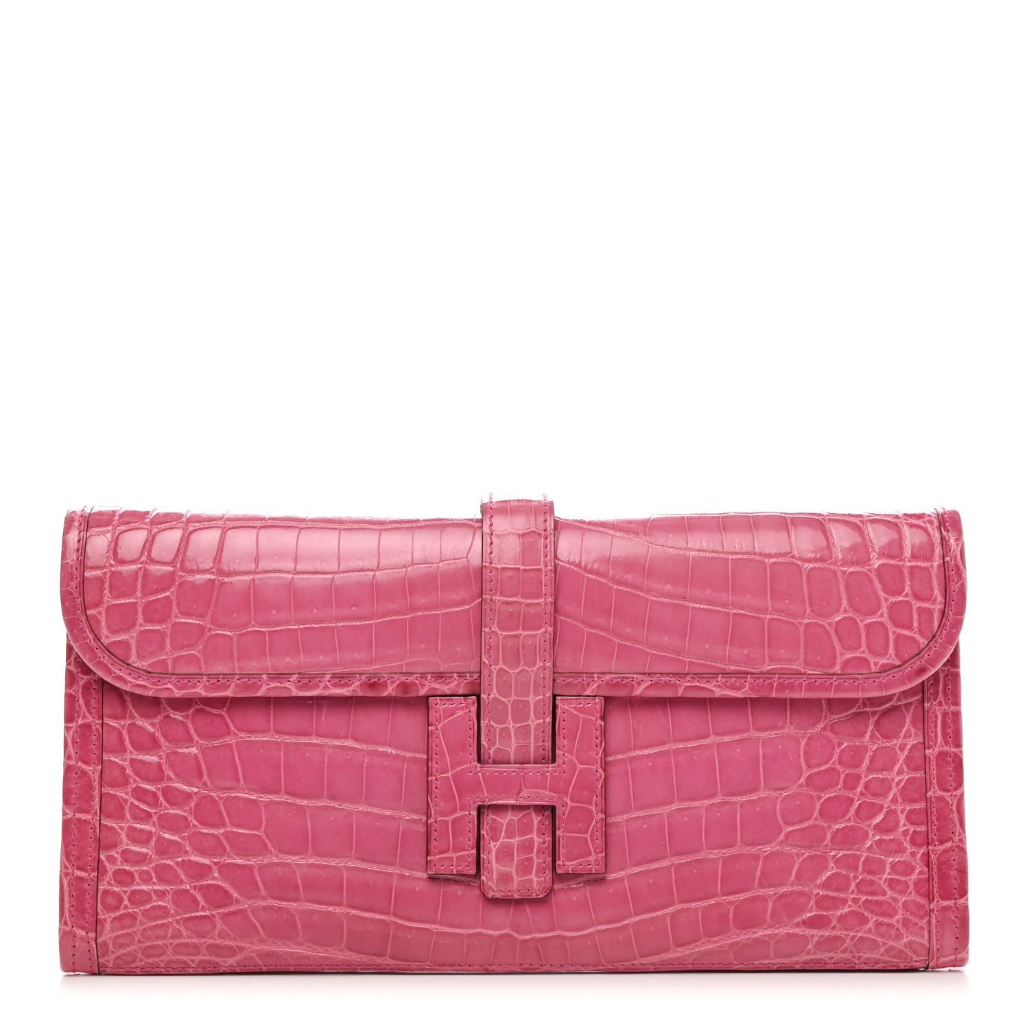 Hermes Shiny Niloticus Crocodile Jige Elan 29 Clutch Rose Tyrien 1 of 7