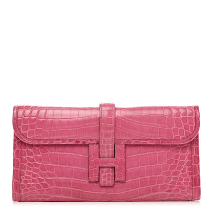 Hermes Shiny Niloticus Crocodile Jige Elan 29 Clutch Rose Tyrien 1 of 7